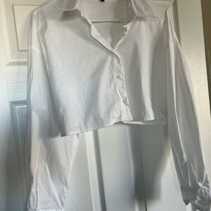 Cropped White Button-Up Women's Top